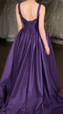 Strap Ball Gown Purple Long Prom Dresses Satin Purple Long Birthday Dresses HZ1024