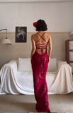 Spaghetti Strap Mermaid Burgundy Long Prom Dresses Chiffon Applique Burgundy Formal Dresses HZ1024