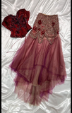 Two-Piece Corset Burgundy Prom Dresses Beaded Tulle Burgundy Formal Dresses HZ1024