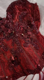 Two-Piece Corset Burgundy Prom Dresses Beaded Tulle Burgundy Formal Dresses HZ1024