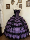 Sweetheart Neck Ball Gown Lace Purple Long Lolita Dresses Purple Long Birthday Dresses HZ1024