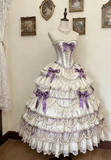 Sweetheart Ball Gown Lace White Long Lolita Dresses Silk White Long Birthday Dresses HZ1024