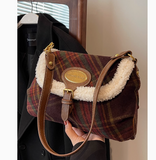 Retro Wool Plaid Crossbody Bag HZ1024