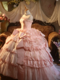 Strapless Ball Gown Pink Long Prom Dresses Lace Pink Quinceanera Dresses Sweet 16 Dress HZ1024