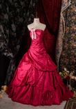 Strapless Ball Gown Burgundy Long Prom Dresses Satin Burgundy Quinceanera Dresses Sweet 16 Dress HZ1024