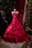 Strapless Ball Gown Burgundy Long Prom Dresses Satin Burgundy Quinceanera Dresses Sweet 16 Dress HZ1024