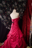 Strapless Ball Gown Burgundy Long Prom Dresses Satin Burgundy Quinceanera Dresses Sweet 16 Dress HZ1024