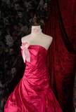 Strapless Ball Gown Burgundy Long Prom Dresses Satin Burgundy Quinceanera Dresses Sweet 16 Dress HZ1024