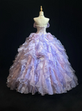Off-shoulder Ball Gown Purple Long Prom Dresses Tulle Purple Quinceanera Dresses Sweet 16 Dress HZ1024