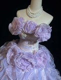 Off-shoulder Ball Gown Purple Long Prom Dresses Tulle Purple Quinceanera Dresses Sweet 16 Dress HZ1024