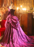 One Shoulder Ball Gown Fuchsia Long Prom Dresses Satin Sequin Fuchsia Quinceanera Dresses Sweet 16 Dress HZ1024
