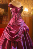 One Shoulder Ball Gown Fuchsia Long Prom Dresses Satin Sequin Fuchsia Quinceanera Dresses Sweet 16 Dress HZ1024