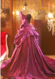One Shoulder Ball Gown Fuchsia Long Prom Dresses Satin Sequin Fuchsia Quinceanera Dresses Sweet 16 Dress HZ1024