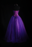 Strapless Ball Gown Purple Long Prom Dresses Tulle Purple Evening Dresses HZ1024