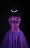 Strapless Ball Gown Purple Long Prom Dresses Tulle Purple Evening Dresses HZ1024