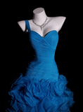 One Shoulder Sheath Blue Hi-lo Prom Dresses Tulle Blue Evening Dresses HZ1024
