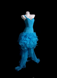 One Shoulder Sheath Blue Hi-lo Prom Dresses Tulle Blue Evening Dresses HZ1024
