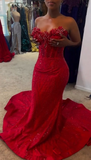 Sweetheart Mermaid Burgundy Long Prom Dresses Beaded Satin Burgundy Evening Dresses HZ1024