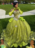 Sweetheart Ball Gown Green Long Prom Dresses Sparkly Rhinestone Tulle Green Sweet 16 Dress HZ1024