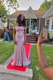 Spaghetti Strap Mermaid Pink Long Prom Dresses Tulle Applique Pink Long Birthday Dresses HZ1024
