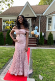 Spaghetti Strap Mermaid Pink Long Prom Dresses Tulle Applique Pink Long Birthday Dresses HZ1024