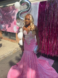 Sweetheart Mermaid Pink Long Prom Dresses Sequins Pink Birthday Dresses HZ1024