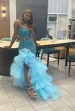 Strapless Sheath Blue Long Prom Dresses Sequin Blue Formal Dresses HZ1024