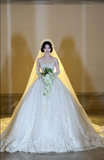 Strapless Ball Gown Long Wedding Dresses Tulle Applique White Bridal Gowns Sleeveless Bridal Dresses HZ1024