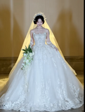 Strapless Ball Gown Long Wedding Dresses Tulle Applique White Bridal Gowns Sleeveless Bridal Dresses HZ1024