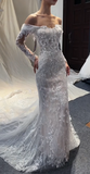 Off-the-shoulder Sheath Trail Wedding Dresses Applique Tulle White Bridal Gowns Sleeveless Bridal Dresses HZ1024