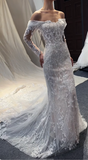 Off-the-shoulder Sheath Trail Wedding Dresses Applique Tulle White Bridal Gowns Sleeveless Bridal Dresses HZ1024