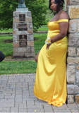 Off-Shoulder Sheath Long Prom Dresses Satin Yellow Evening Dresses HZ1024