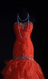 Strapless Sheath Long Prom Dresses Tulle Bead Orange Sweet 16 Dresses HZ1024
