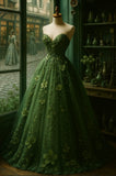 Sweetheart A-Line Long Prom Dress Tulle Green 16 Dresses HZ1024
