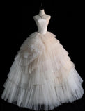 Strapless Ball Gown Long Wedding Dress Sleeveless Bridal Gown Tulle Bride Dress HZ1024