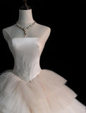Strapless Ball Gown Long Wedding Dress Sleeveless Bridal Gown Tulle Bride Dress HZ1024