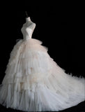 Strapless Ball Gown Long Wedding Dress Sleeveless Bridal Gown Tulle Bride Dress HZ1024