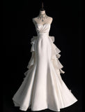 Strapless Mermaid Long Wedding Dress Sleeveless White Bridal Gown Satin Bride Dress HZ1024