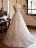 Sweetheart Neck Tulle Champagne Long Prom Dress With Lace HZ1024