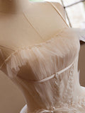 Sweetheart Neck Tulle Champagne Long Prom Dress With Lace HZ1024