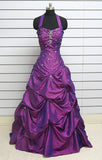 Halter Neck Ball Gown Taffeta Purple Long Prom Dress HZ1024