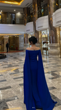 Off-shoulder Sheath Long Prom Dresses Chiffon Royal Blue Wedding Guest Dresses HZ1024