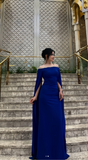 Off-shoulder Sheath Long Prom Dresses Chiffon Royal Blue Wedding Guest Dresses HZ1024
