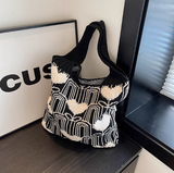 Heart Embroidery Knitted Shoulder Tote Bag HZ1024
