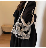 Heart Embroidery Knitted Shoulder Tote Bag HZ1024