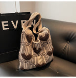 Heart Embroidery Knitted Shoulder Tote Bag HZ1024