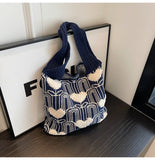Heart Embroidery Knitted Shoulder Tote Bag HZ1024