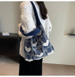 Heart Embroidery Knitted Shoulder Tote Bag HZ1024