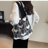 Heart Embroidery Knitted Shoulder Tote Bag HZ1024