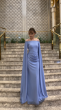 Off-the-shoulder Sheath Lavender Long Prom Dresses Chiffon Lavender Wedding Guest Dresses HZ1024